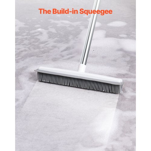 Pet Hair Removal Broom 58.46 in Adjustable Long Handle Rubber Broom with Built