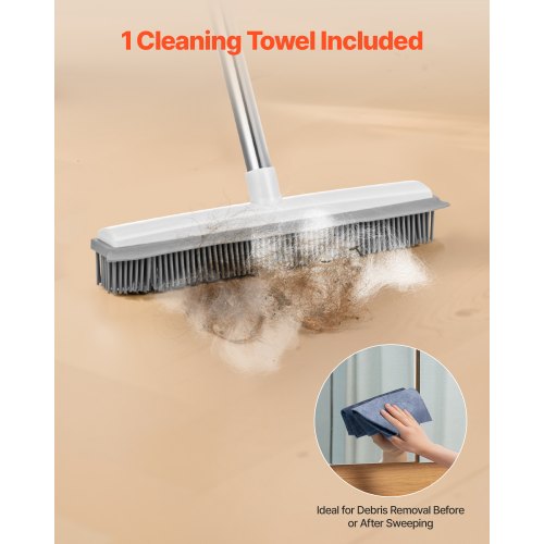 Pet Hair Removal Broom 58.46 in Adjustable Long Handle Rubber Broom with Built