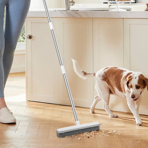 Pet Hair Removal Broom 58.46 in Adjustable Long Handle Rubber Broom with Built