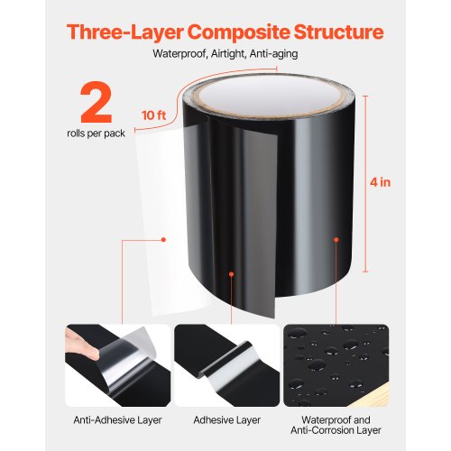 Waterproof Patch and Seal Tape 4 inch x 10 ft Pack of 2 WeatherResistant