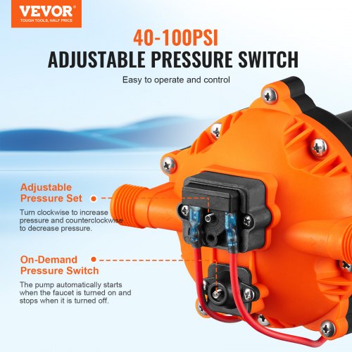 Water Diaphragm Pump 12V DC 55 GPM Flow 70 PSI Rated Pressure 40100