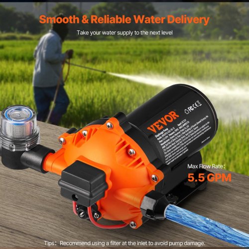 Water Diaphragm Pump 12V DC 55 GPM Flow 70 PSI Rated Pressure 40100