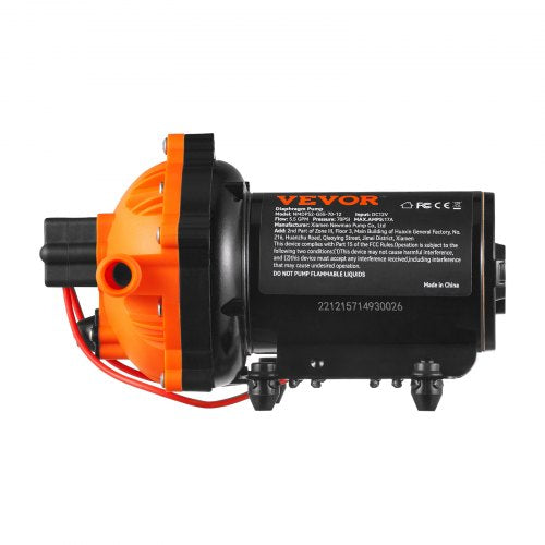 Water Diaphragm Pump 12V DC 55 GPM Flow 70 PSI Rated Pressure 40100