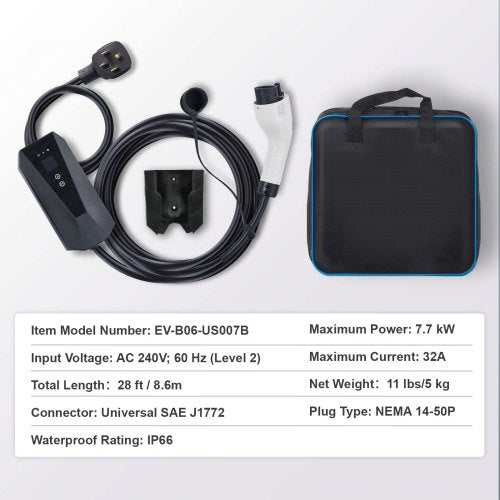 Level 2 Portable EV Charger 32 Amp 240V Electric Vehicle Charger with 28