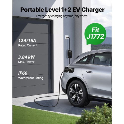 Level 12 EV Charger 16 Amp Adjustable Current Electric Vehicle Portable