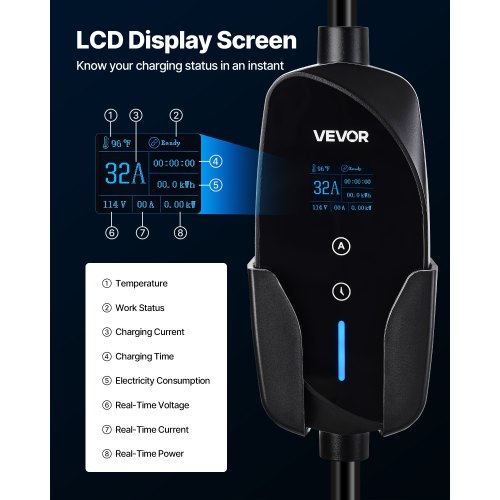 Level 2 EV Charger 32 Amp Adjustable Current 240V Electric Vehicle