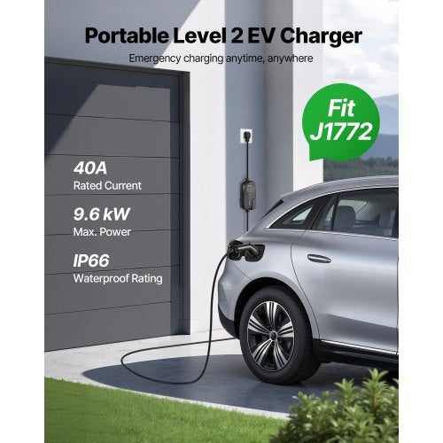 Level 2 EV Charger 40 Amp Adjustable Current 240V Electric Vehicle