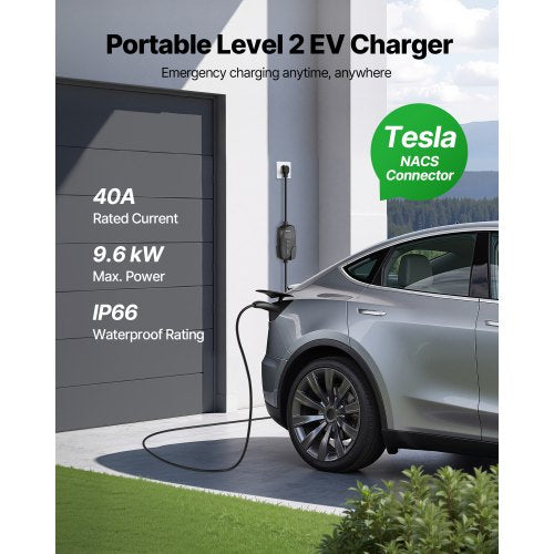 Level 2 Tesla Charger 40 Amp Adjustable Current 240V Portable Home