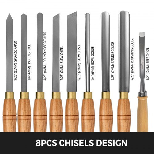 8 Piece Wood Lathe Chisel Set HSS Steel Wood Carving Cutting Tools for Hardwood