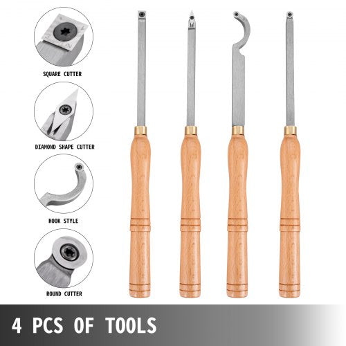 Wood Turning Tools for Lathe 4 PCS Set Carbide Lathe Tools with Diamond