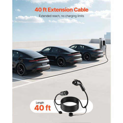 Ev Charger Extension Cable 40Amp 40 Ft J1772 Cord Compatible With 120V240V Sae