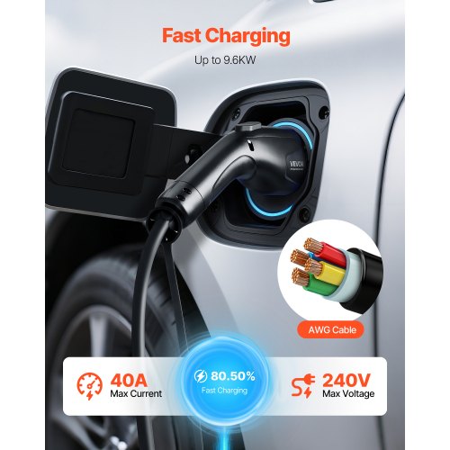 Ev Charger Extension Cable 40Amp 40 Ft J1772 Cord Compatible With 120V240V Sae
