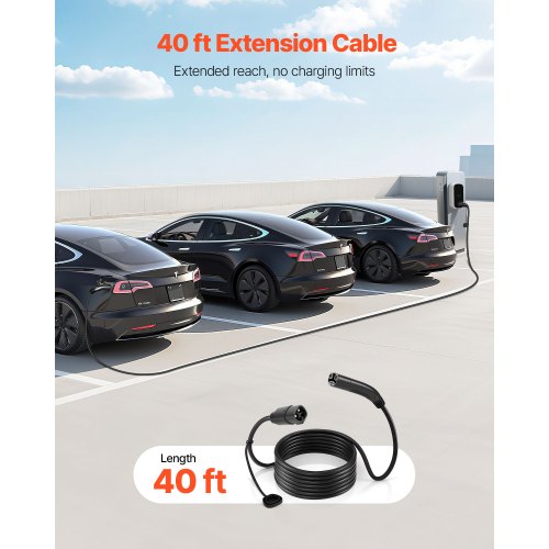 Ev Charger Extension Cable For Tesla 48Amp 40 Ft Max 240V 1152 Kw With Nacs