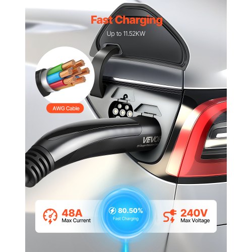 Ev Charger Extension Cable For Tesla 48Amp 40 Ft Max 240V 1152 Kw With Nacs