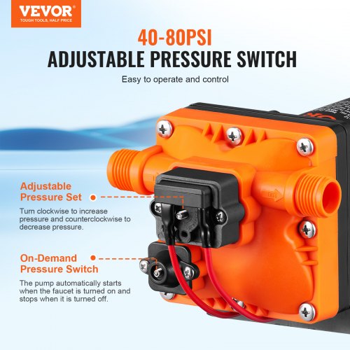 Water Diaphragm Pump 12V DC 35 GPM Flow 55 PSI Rated Pressure 4080 PSI