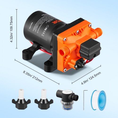 Water Diaphragm Pump 12V DC 35 GPM Flow 55 PSI Rated Pressure 4080 PSI