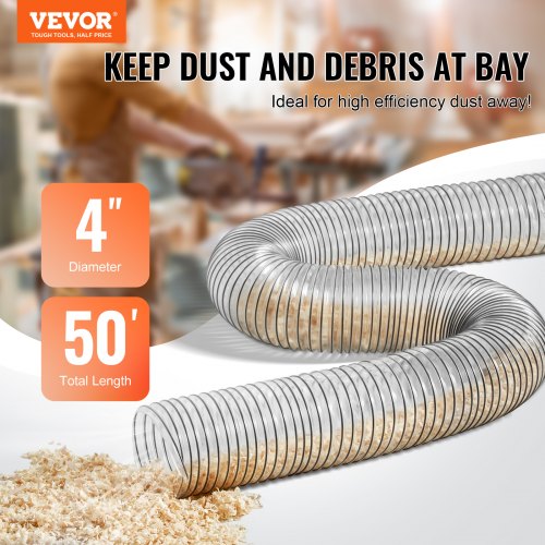 4 x 50 Dust Collection Hose Thickened PVC Flexible Clear Hose – 4INCH