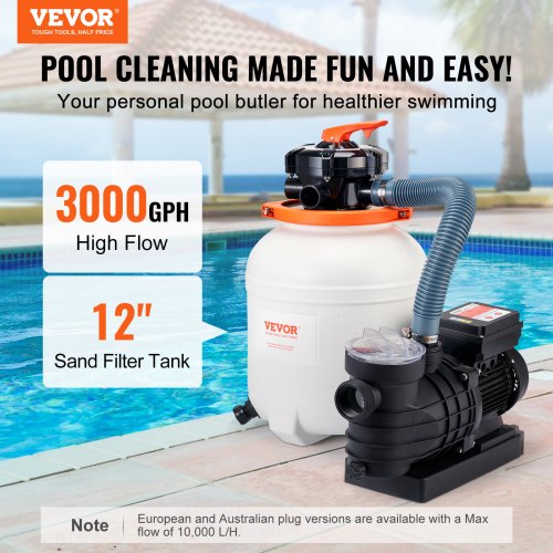 Sand Filter Pump for Above Ground Pools 12inch 3000 GPH 12 HP Swimming