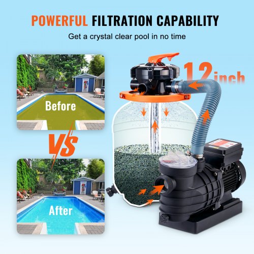 Sand Filter Pump for Above Ground Pools 12inch 3000 GPH 12 HP Swimming