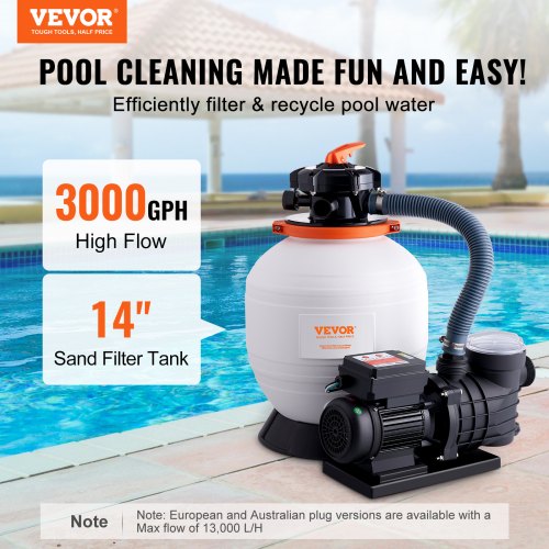 Sand Filter Pump for Above Ground Pools 14inch 3000 GPH 34 HP Swimming