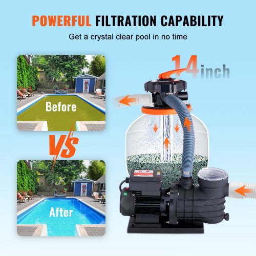 Sand Filter Pump for Above Ground Pools 14inch 3000 GPH 34 HP Swimming