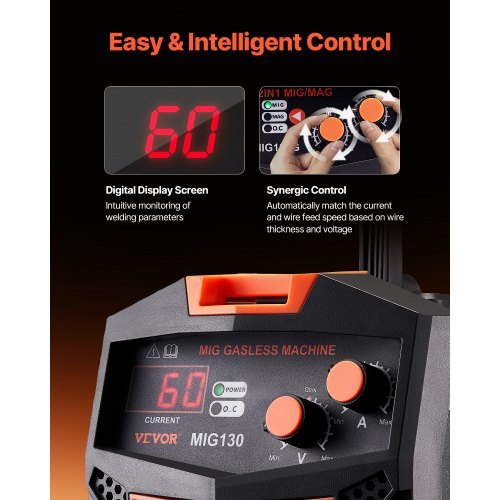 MIG Welder 130Amp Synergic Mig Welding Machine 110V Gasless Flux Core