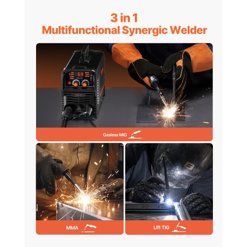 MIG Welder 130Amp Synergic Mig Welding Machine 3in1 Flux Core