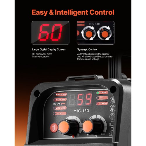 MIG Welder 130Amp Synergic Mig Welding Machine 3in1 Flux Core