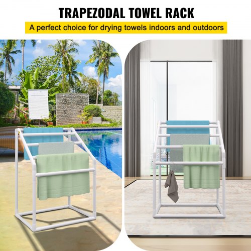 Towel Rack 5 Bars Outdoor PVC Towel Holder Freestanding Pool Towel Hanger