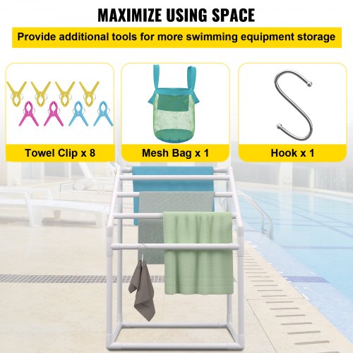 Towel Rack 5 Bars Outdoor PVC Towel Holder Freestanding Pool Towel Hanger