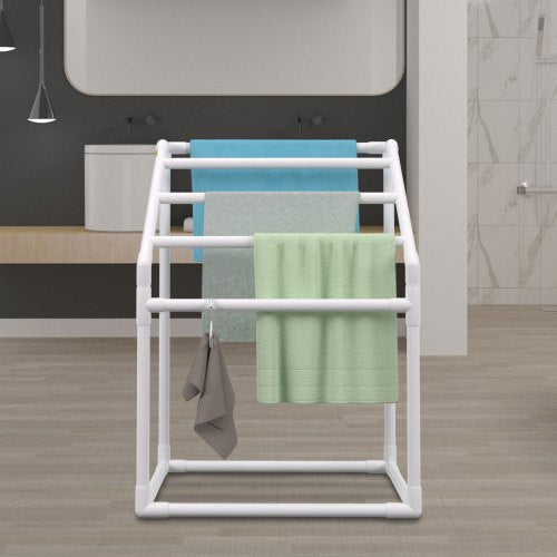 Towel Rack 5 Bars Outdoor PVC Towel Holder Freestanding Pool Towel Hanger