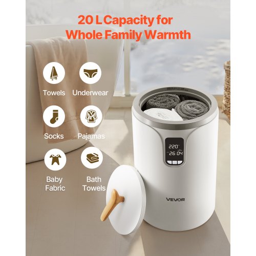 Towel Warmer Bucket 20L Heated Towel Warmer with LED Screen Large Blanket