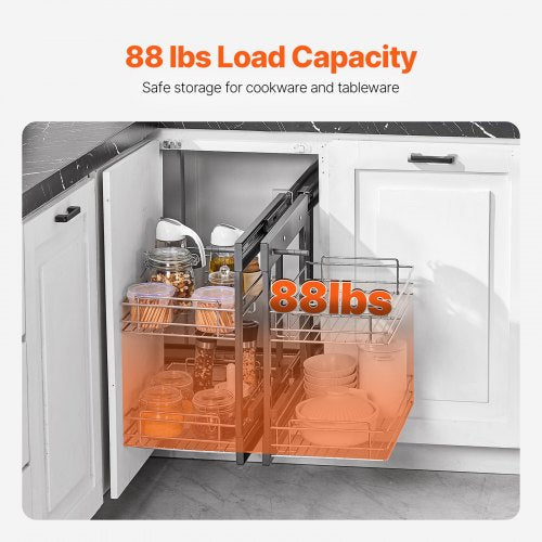 Min 15W Opening Blind Corner Pull Out Organizer 2 Tier 4 Shelf Kitchen