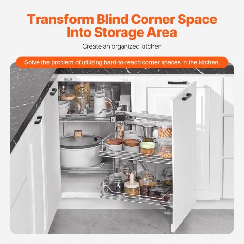 18W Opening Blind Corner Pull Out Organizer 2 Tier 4 Shelf Kitchen Cabinet