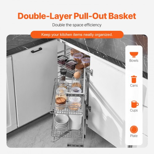 18W Opening Blind Corner Pull Out Organizer 2 Tier 4 Shelf Kitchen Cabinet