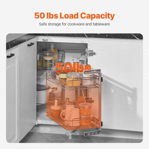 18W Opening Blind Corner Pull Out Organizer 2 Tier 4 Shelf Kitchen Cabinet