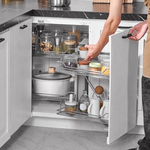 18W Opening Blind Corner Pull Out Organizer 2 Tier 4 Shelf Kitchen Cabinet