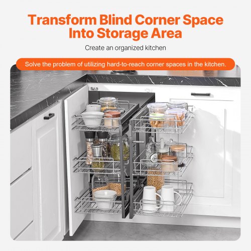Min 15W Opening Blind Corner Pull Out Organizer 3 Tier 6 Shelf Kitchen