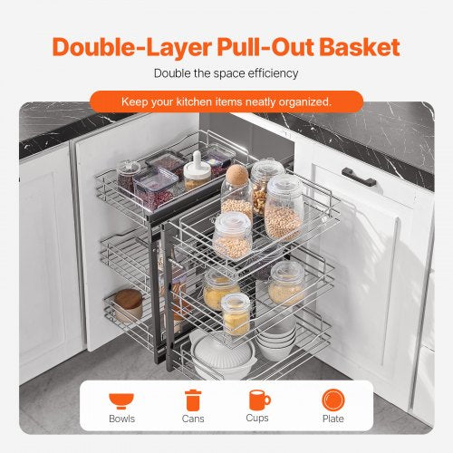 Min 15W Opening Blind Corner Pull Out Organizer 3 Tier 6 Shelf Kitchen