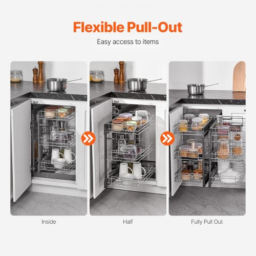 Min 15W Opening Blind Corner Pull Out Organizer 3 Tier 6 Shelf Kitchen