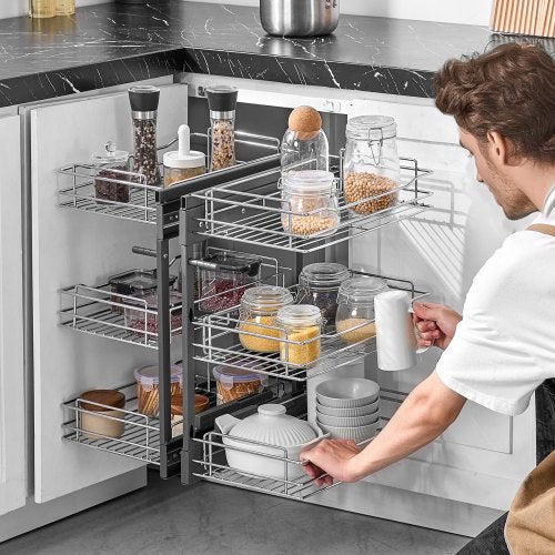 Min 15W Opening Blind Corner Pull Out Organizer 3 Tier 6 Shelf Kitchen