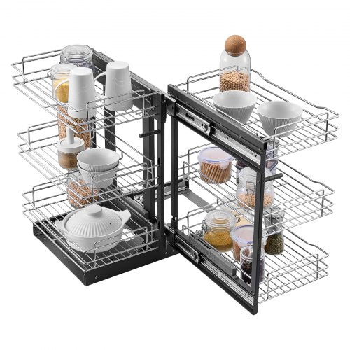Min 15W Opening Blind Corner Pull Out Organizer 3 Tier 6 Shelf Kitchen