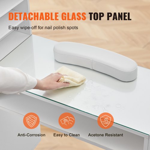 Manicure Table Glass Top Nail Desk Makeup Dressing Nail Station with Storage