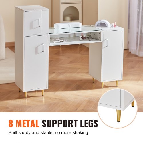 Manicure Table Glass Top Nail Desk Makeup Dressing Nail Station with Storage