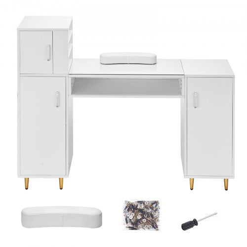 Manicure Table Glass Top Nail Desk Makeup Dressing Nail Station with Storage