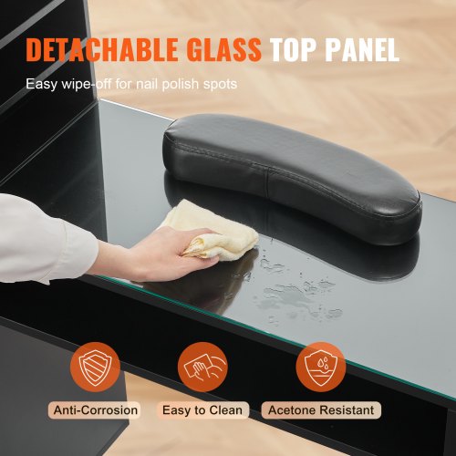 Manicure Table Glass Top Nail Desk Makeup Dressing Nail Station with Storage