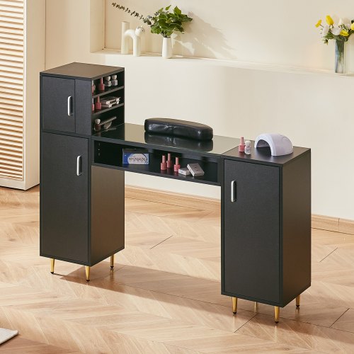 Manicure Table Glass Top Nail Desk Makeup Dressing Nail Station with Storage