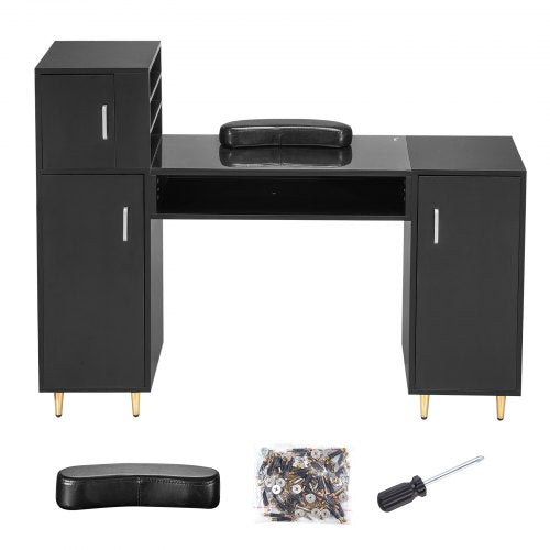 Manicure Table Glass Top Nail Desk Makeup Dressing Nail Station with Storage