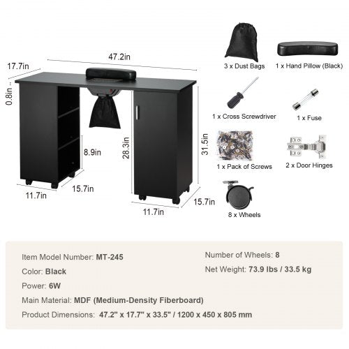 Manicure Table Nail Table Station with Electric Dust Collector Moveable