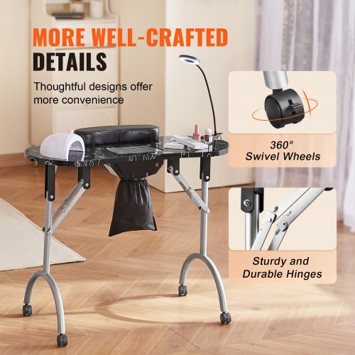 Portable Manicure Table Foldable Nail Table with Electric Dust Collector
